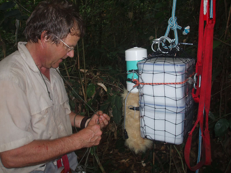 audio recorder hanging from a rope